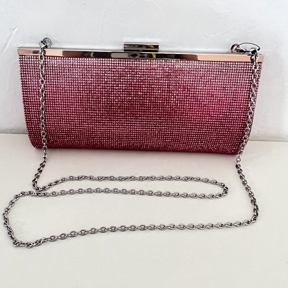 INC INTERNATIONAL CONCEPTS Carolyn Rhinestone Ombre Pink & Silver Evening Clutch - Picture 2 of 12